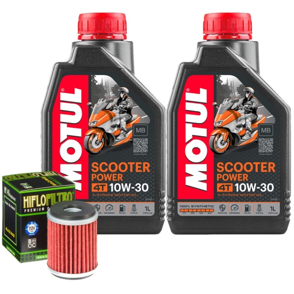 Set 2 Buc Ulei Motor Motul 4T Scooter Power 10W-30 MB 1L 105936 + Filtru Ulei Moto Hiflofiltro Yamaha YP125 R X-Max 2015-2017 HF140